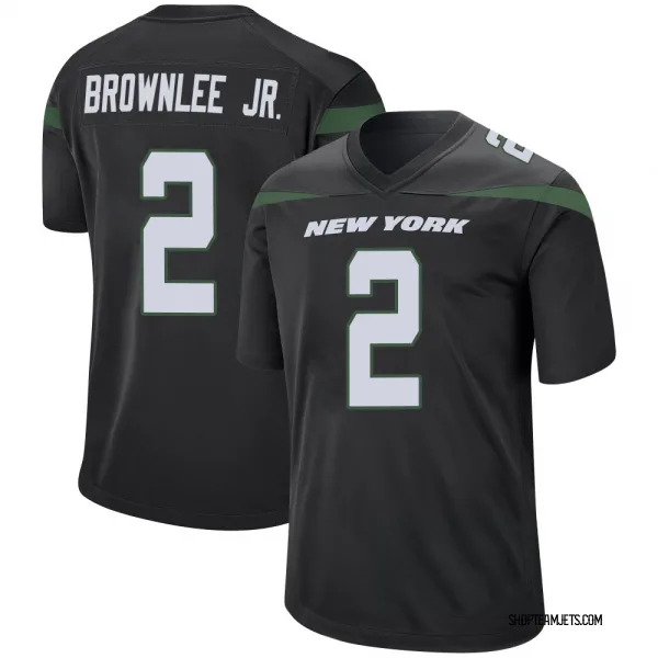 Men's Jarvis Brownlee Jr. New York Jets Game Black Stealth Jersey